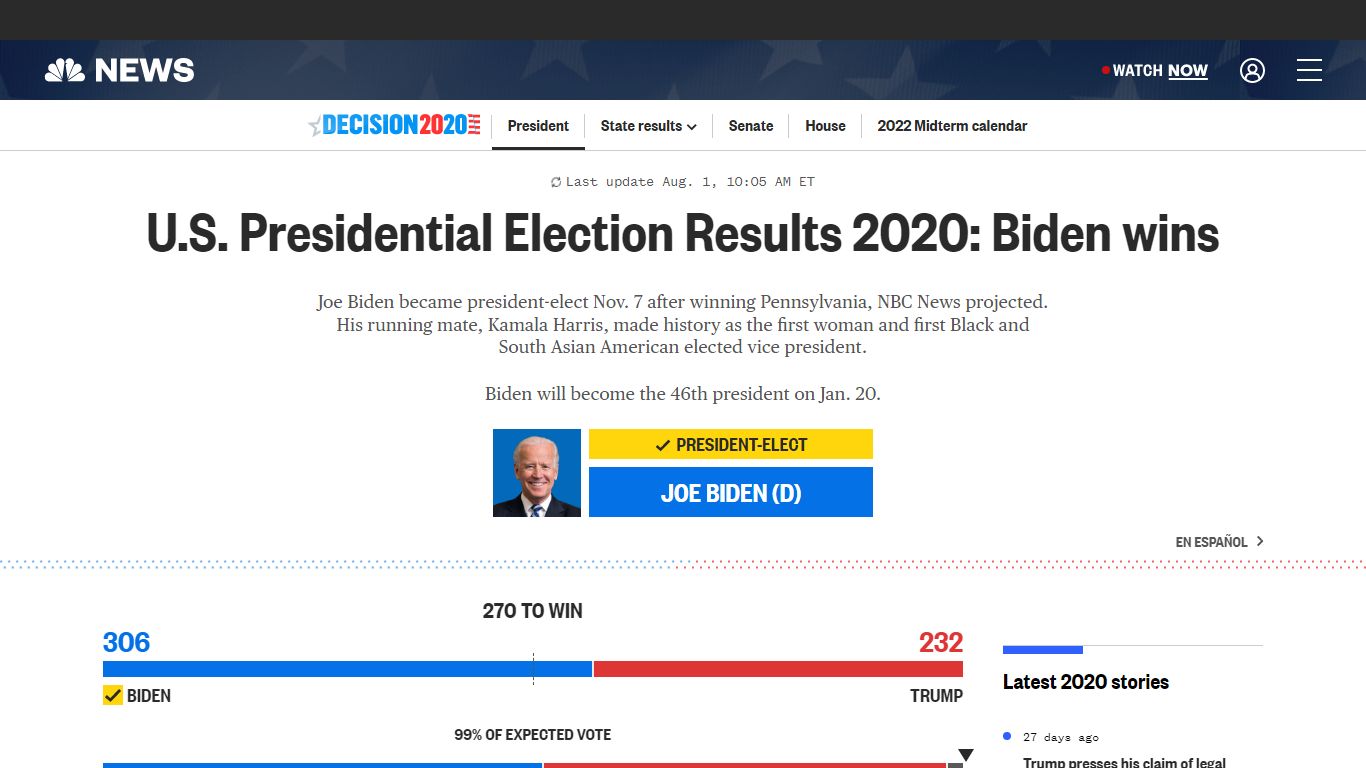 Presidential election results: Live map of 2020 electoral votes - NBC News